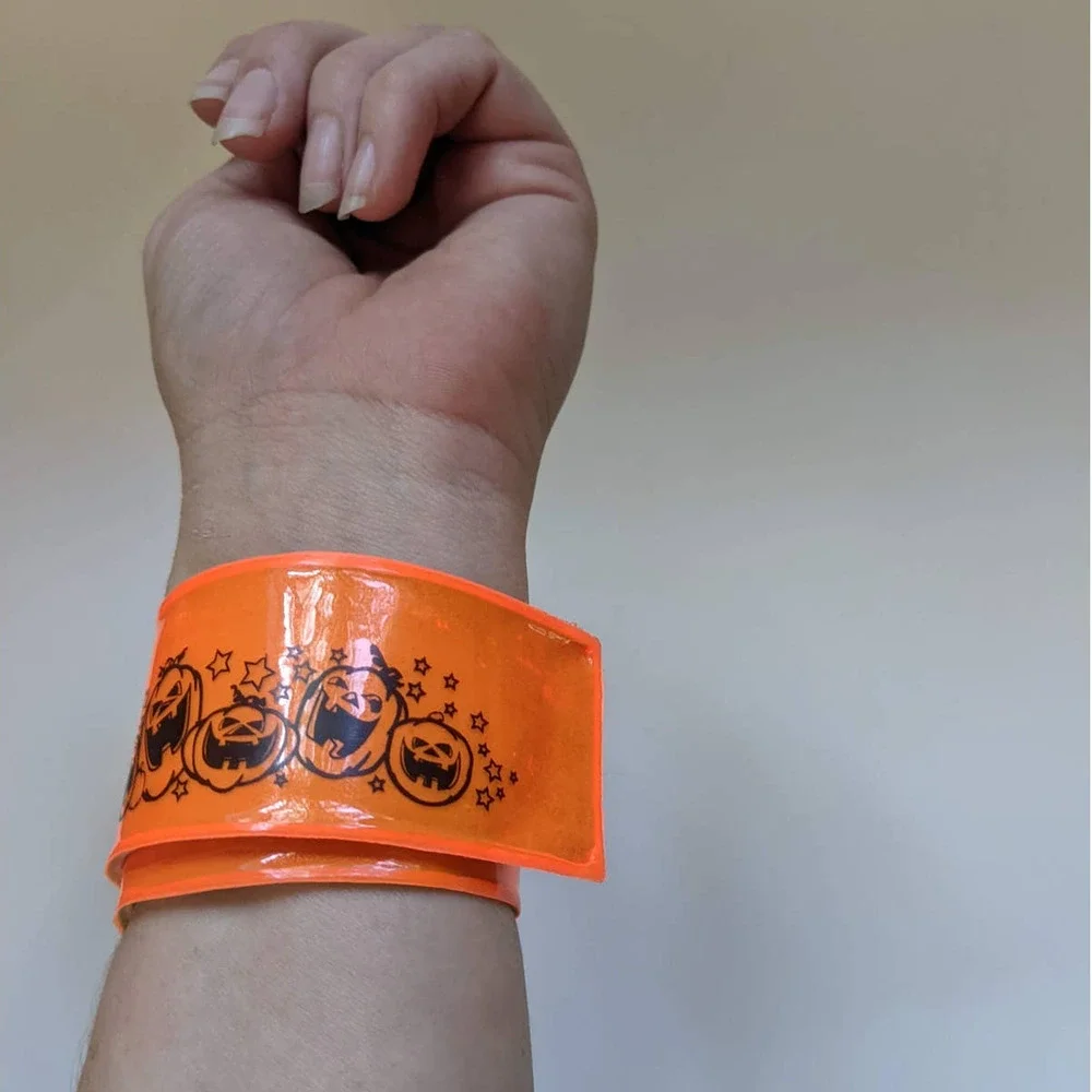 3 Vintage Halloween Slap Bracelets, Reflective‎ Safety Trick or Treat Wristbands